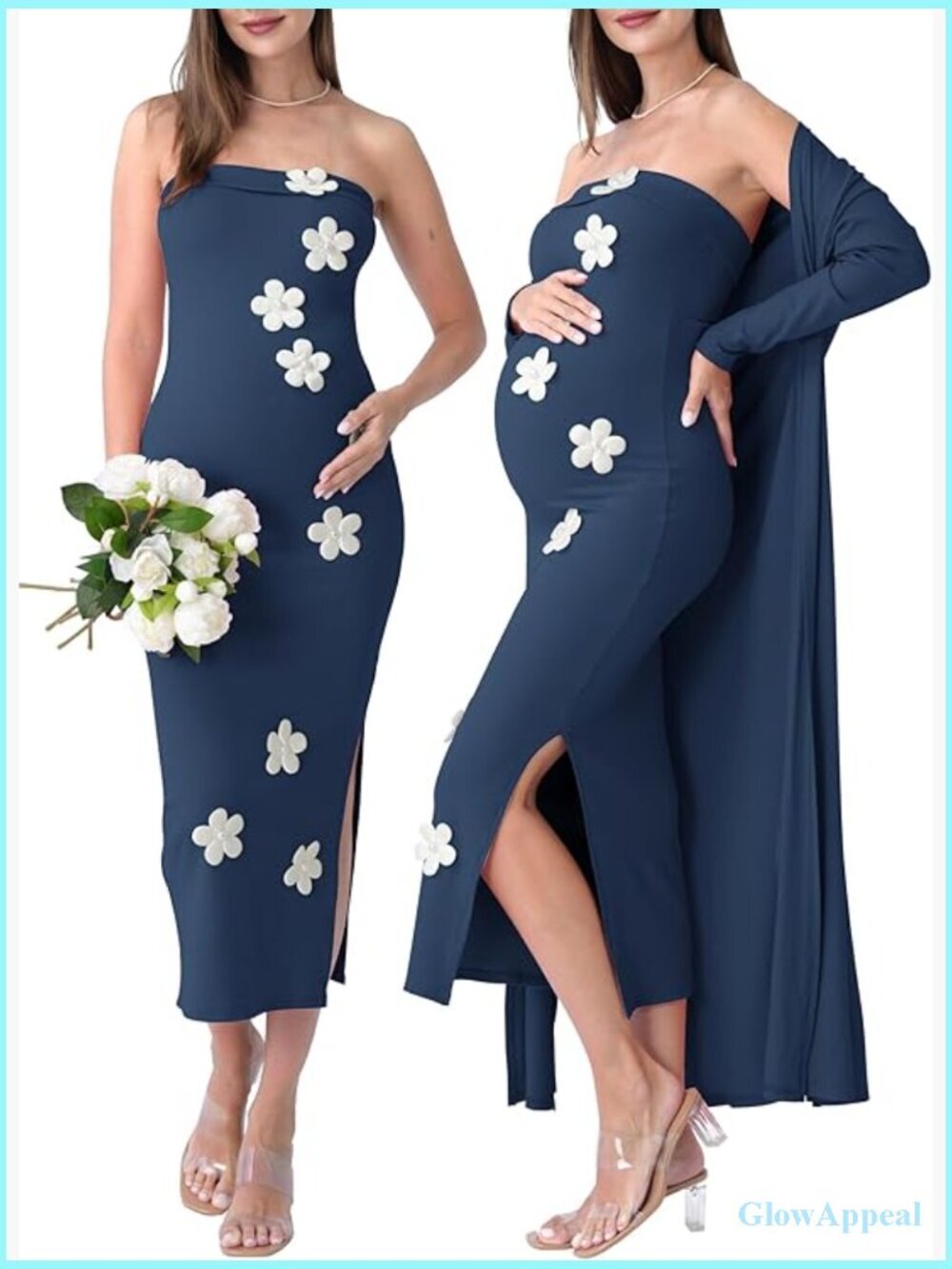 Floral Maternity Dress Cardigan Set Bodycon Maxi Tube Dress
